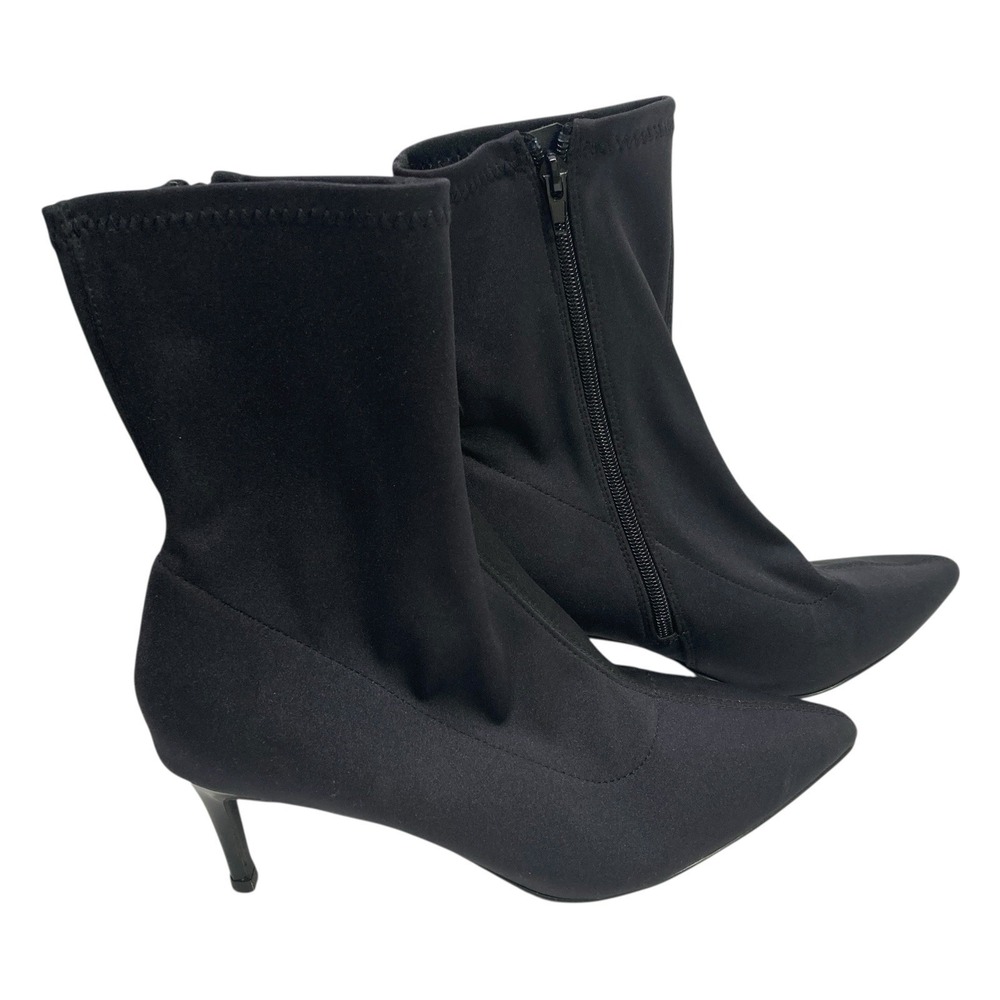 Mix No‎ 6 Boots Womens 10M Pointed Ankle Booties Stiletto Heels Black Fabric Zip